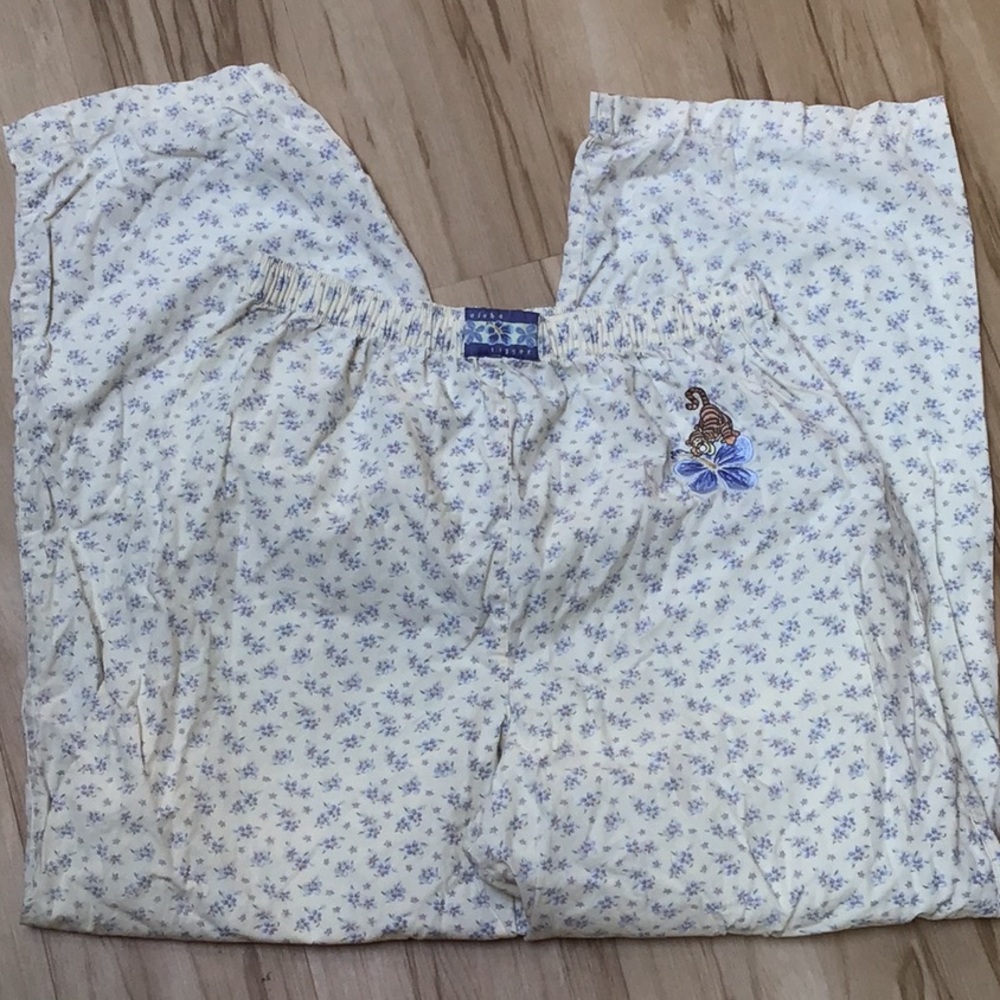 VTG Disney Aloha Tigger Cotton Blue Hibiscus Flowers Sleep Lounge PJ Bottoms M
